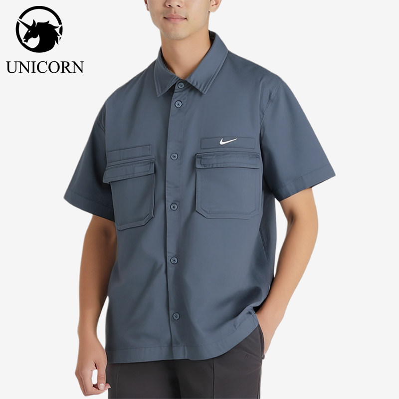 Nike/耐克正品新款男蓝灰色训练轻薄经典凉爽短袖衬衫DX3341-491