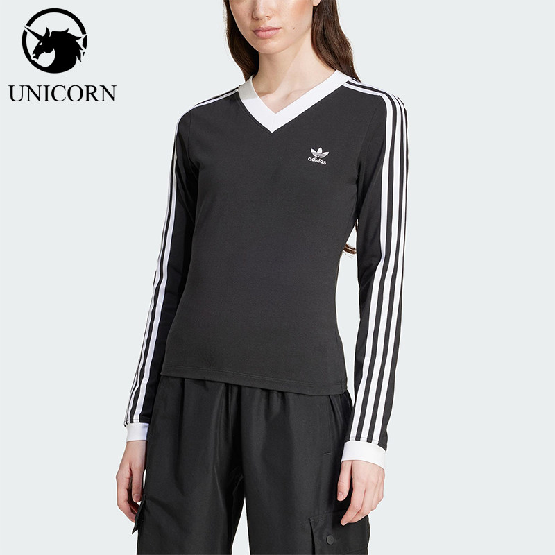 Adidas/阿迪达斯正品V-Neck Slim 女士V领经典修身长袖卫衣IY7247