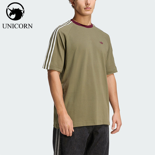 Adidas/阿迪达斯正品三叶草男士三条纹圆领经典宽松休闲T恤KV4446