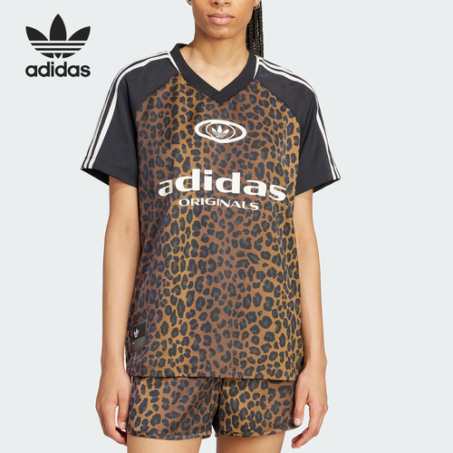Adidas/阿迪达斯官方正品三叶草女士豹纹印花时尚宽松短袖KA2671