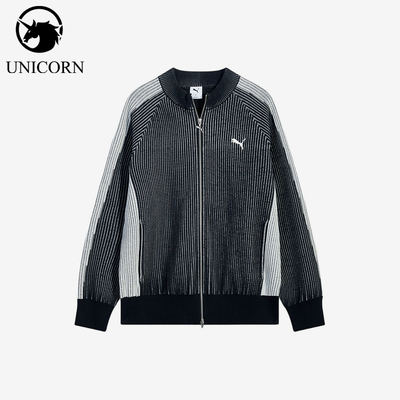 Puma/彪马正品T7宽松运动拉链插肩袖针织衫针织经典开衫637434-01