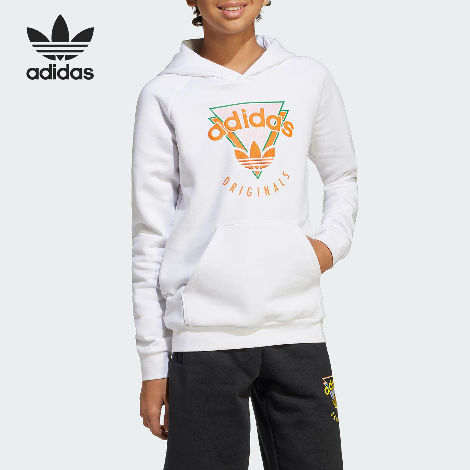Adidas/阿迪达斯正品三叶草大童针织连帽休闲耐穿卫衣JC5863