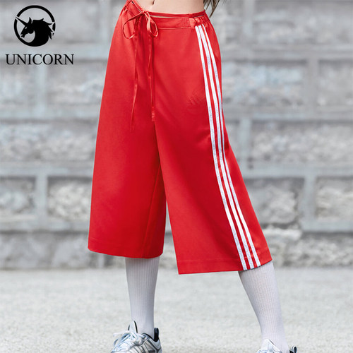 Adidas/阿迪达斯正品女士宽松凉感条纹系带运动长裤KZ4208