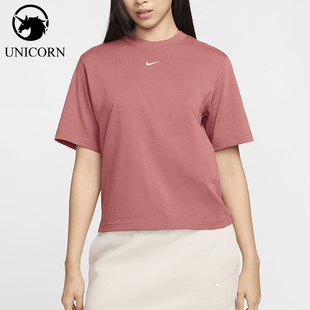 Nike/耐克正品2025女士圆领套头刺绣运动宽松短袖DD1238-634