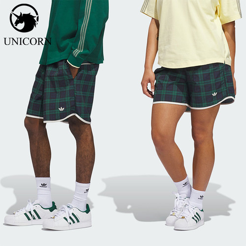 Adidas/阿迪达斯正品三叶草男女复古休闲格纹梭织运动短裤JZ0489