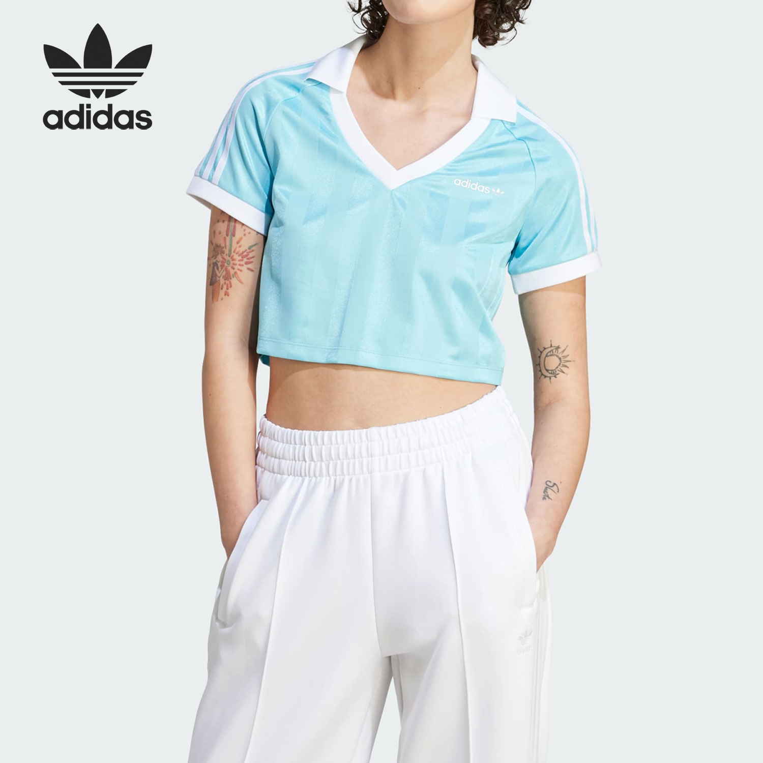 Adidas/阿迪达斯正品三叶草女子短款时尚运动短袖T恤IR9779