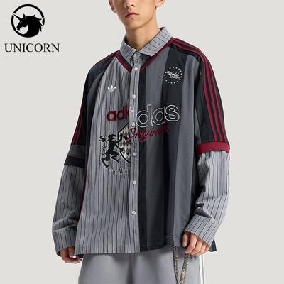 Adidas/阿迪达斯正品三叶草男士潮流经典休闲提花长袖衬衫KY2152