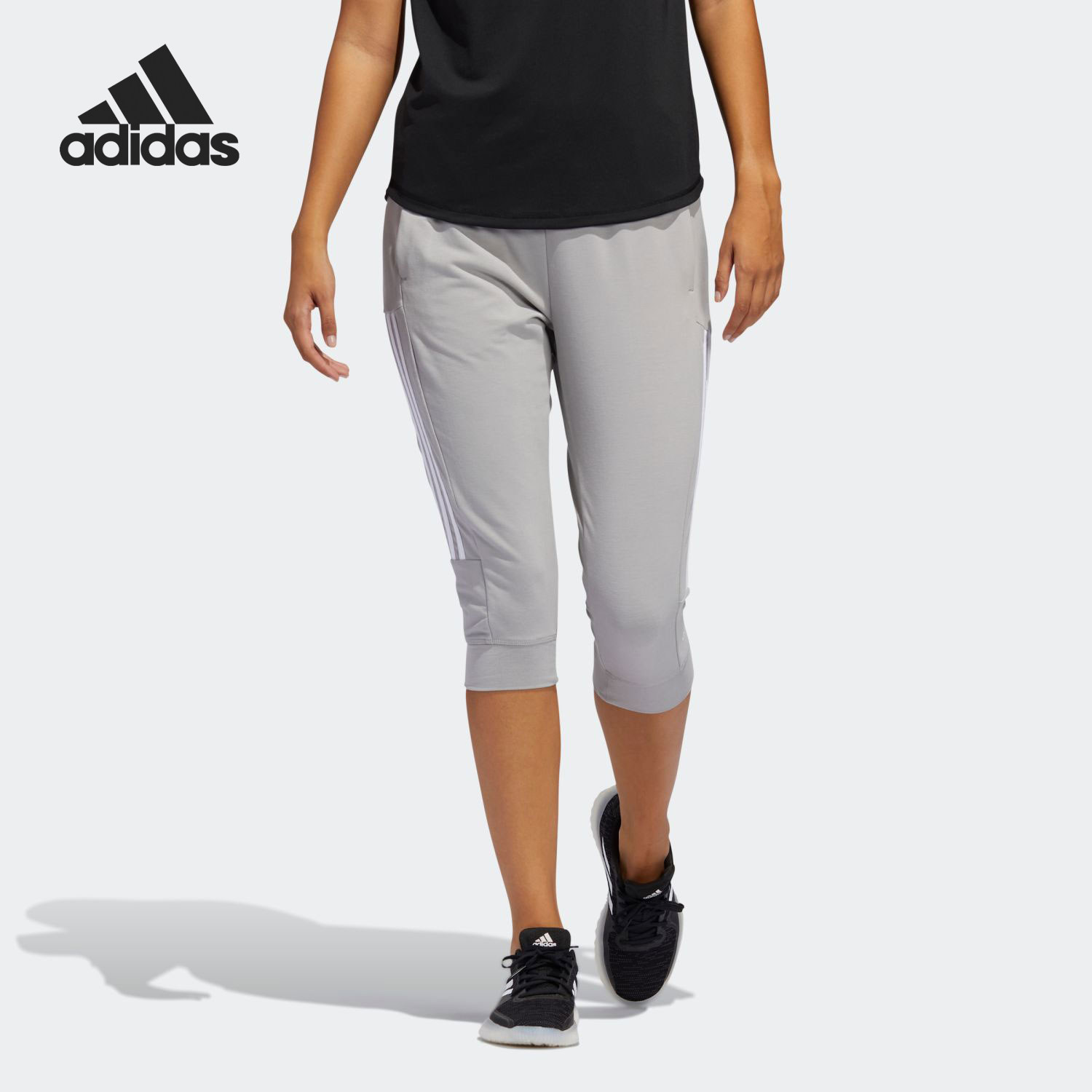 Adidas/阿迪达斯官方正品女款条纹七分运动裤复古运动长裤FL2363