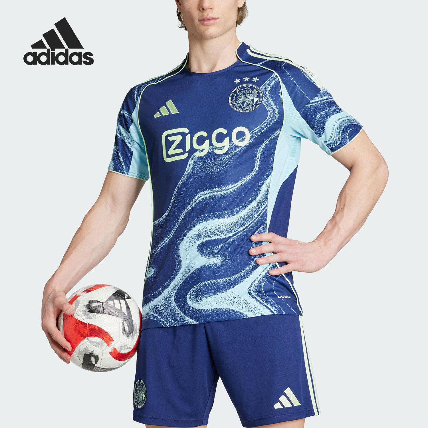 Adidas/阿迪达斯正品新款男士蓝浅蓝色足球经典短袖球衣JP1447