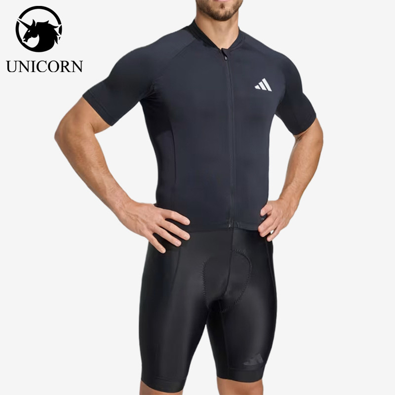 Adidas/阿迪达斯正品短袖拉链口袋男黑色经典休闲骑行服JZ6761