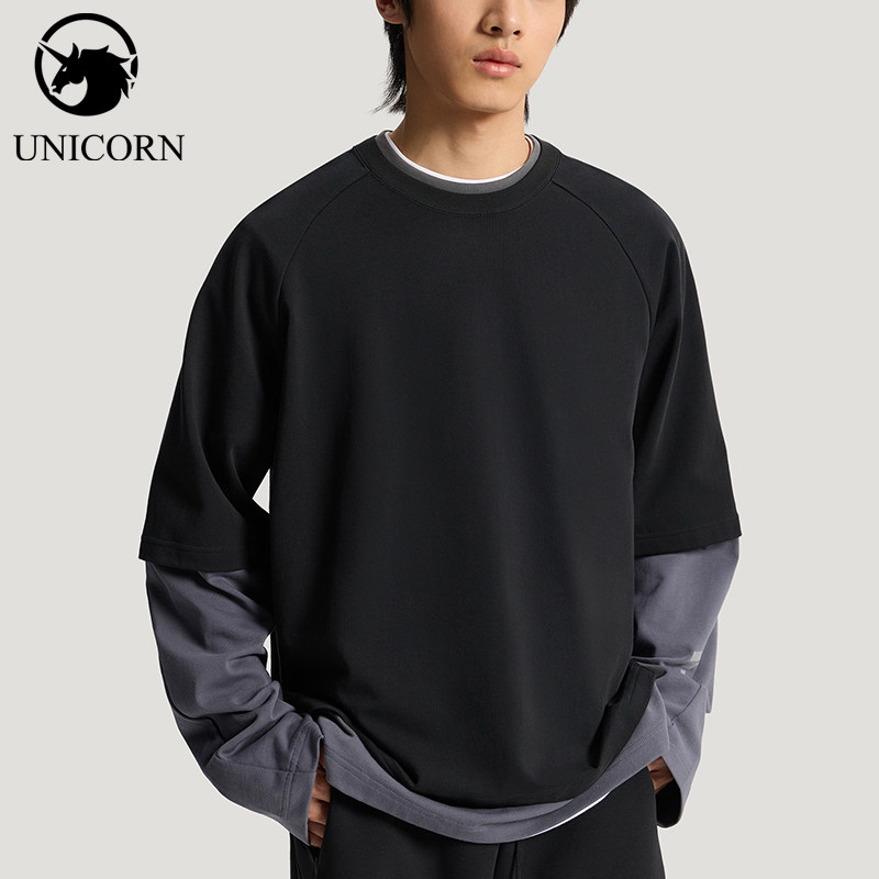 Adidas/阿迪达斯官方正品2026春季款男士圆领拼接长袖上衣KU5302