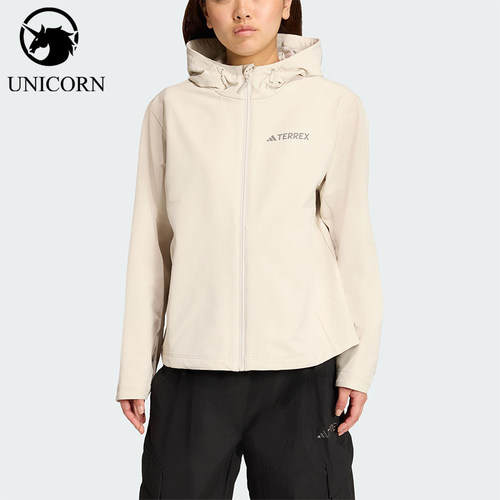 Adidas/阿迪达斯正品2025女士拉链户外保暖宽松软壳外套JV6235