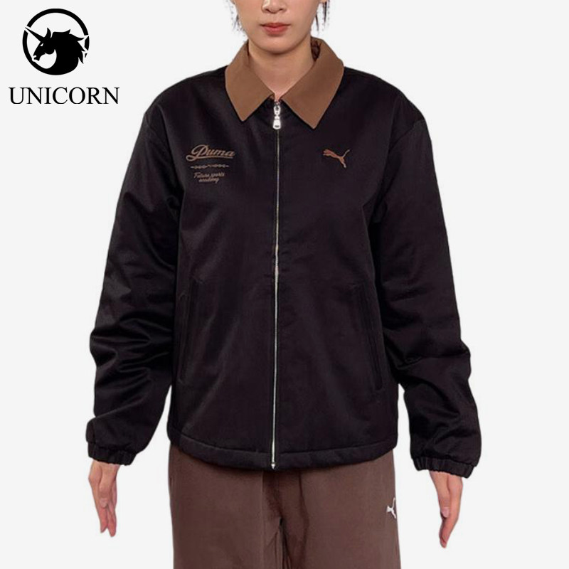 Puma/彪马正品翻领棉服新款男女黑棕色经典保暖休闲棉服635723-01