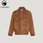 三叶草男士 Adidas 阿迪达斯正品 翻领复古宽松休闲皮革夹克KV5939