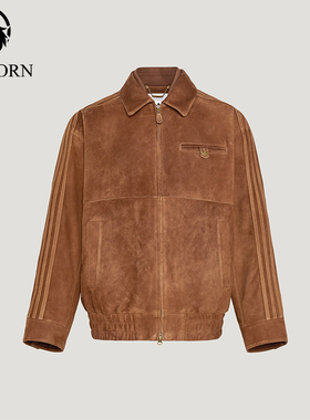 Adidas/阿迪达斯正品三叶草男士翻领复古宽松休闲皮革夹克KV5939