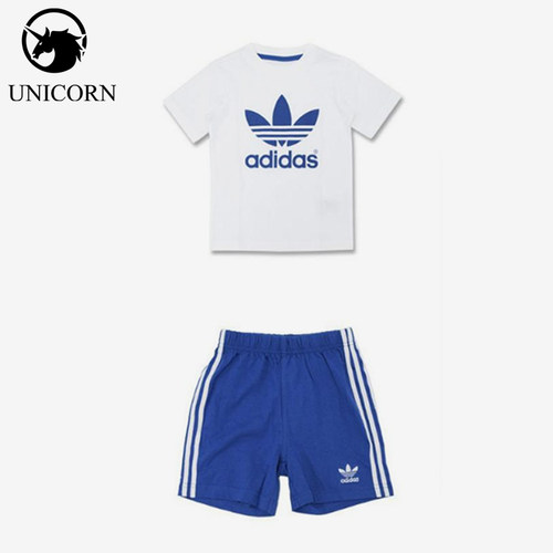 Adidas/阿迪达斯正品婴童舒适条纹短袖简约百搭短裤AO0055