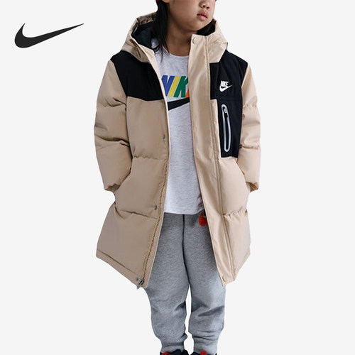 Nike耐克正品小童连帽拉链中长款长袖立领保暖羽绒服IO6080-126