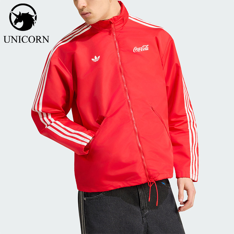 Adidas/阿迪达斯正品三叶草男士梭织条纹经典拉链长袖夹克KY2105