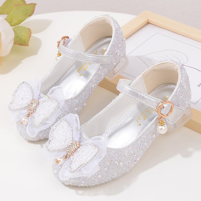 春秋季儿童公主鞋新款女童皮鞋银白色小学生舞蹈表演鞋水晶鞋高跟,童鞋/婴儿鞋/亲子鞋,水晶/水钻鞋,淘宝优惠券,粉丝福利购,淘宝优惠卷