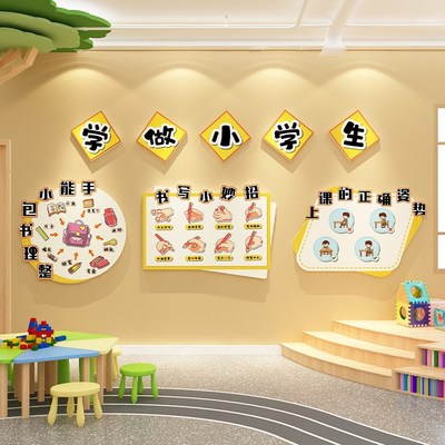幼儿园环创幼小衔接主题文化走廊楼梯教室背景墙面装饰材料成品贴