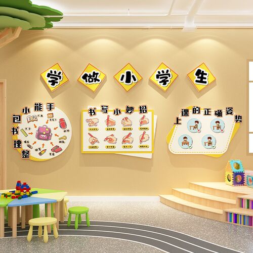 幼儿园环创幼小衔接主题文化走廊楼梯教室背景墙面装饰材料成品贴