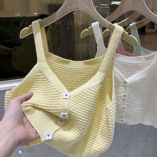 夏装新款1岁女童针织吊带背心3女宝宝外穿夏季无袖短款内搭上衣潮
