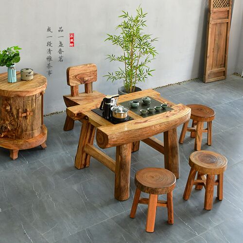 实木茶台小户型茶桌樟木原木烧y水一体茶台阳台多功能茶桌茶室客