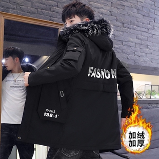 加绒加厚2023新款 冬季 冬装 中长款 羽绒棉服袄男潮流 外套棉衣男韩版