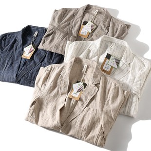 春夏棉麻透气轻薄七分袖 45棉 男士 斯文肌理感 单西服外套 55亚麻