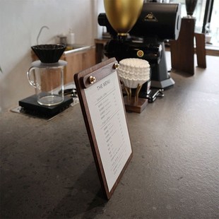 立式菜单夹木制桌面展示牌餐馆咖啡店立牌A4价格单A5木质点单板夹