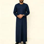 男装 阿拉伯男士 长袍宽松休闲圆领长袖 阿联酋阿曼袍子民族风Thobe