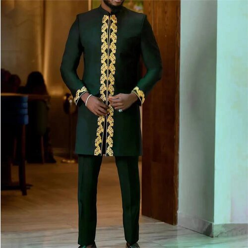 Kaftan Men African Suits非洲传统民族服饰宴会礼服刺绣衬衫长裤