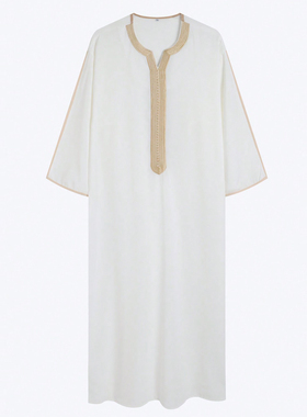 摩洛哥男士刺绣长袍迪拜传统宽松长衫阿拉伯民族服饰礼拜服男袍