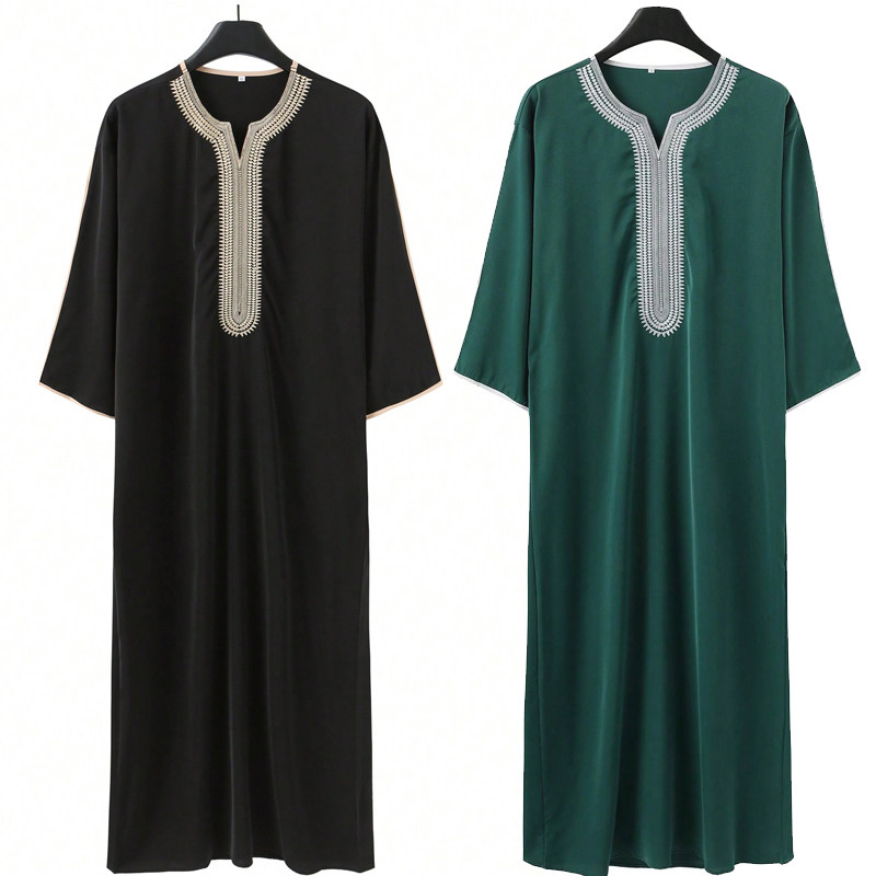 摩洛哥男士长袍非洲民族服饰刺绣宽松长款罩袍长衫Men Thobe Gown