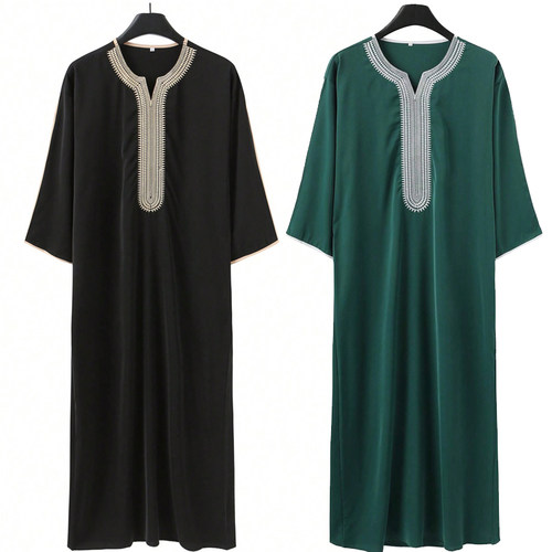 摩洛哥男士长袍非洲民族服饰刺绣宽松长款罩袍长衫Men Thobe Gown