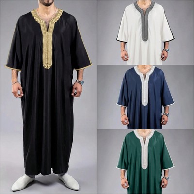 沙特迪拜长袍中东男袍长款衬衫