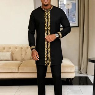 African Men 2pcs Suits男士民族风刺绣立领穆斯林两件套礼服套装