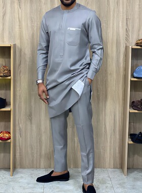 Men 2pc Shirt Pant Sets Clothes Outfit穆斯林非洲男士套装礼服