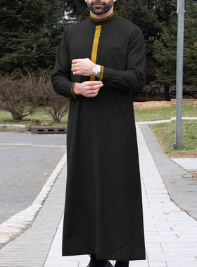 男士长袍阿拉伯中东男迪拜立领长袍回民礼拜服Muslim Thobe Gown