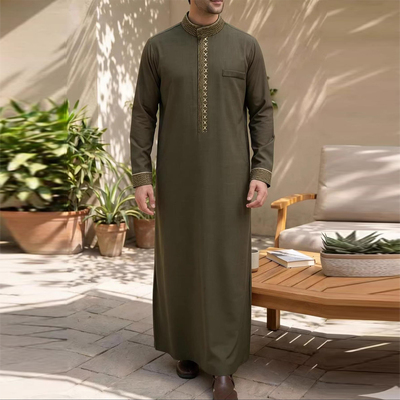 穆斯林男士长袍中东阿拉伯礼拜服宽松立领刺绣袍子非洲民族服饰