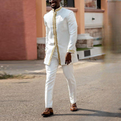 立领两件套奢华礼服阿拉伯巴服Kuanda 男士 非洲传统刺绣套装 Suits