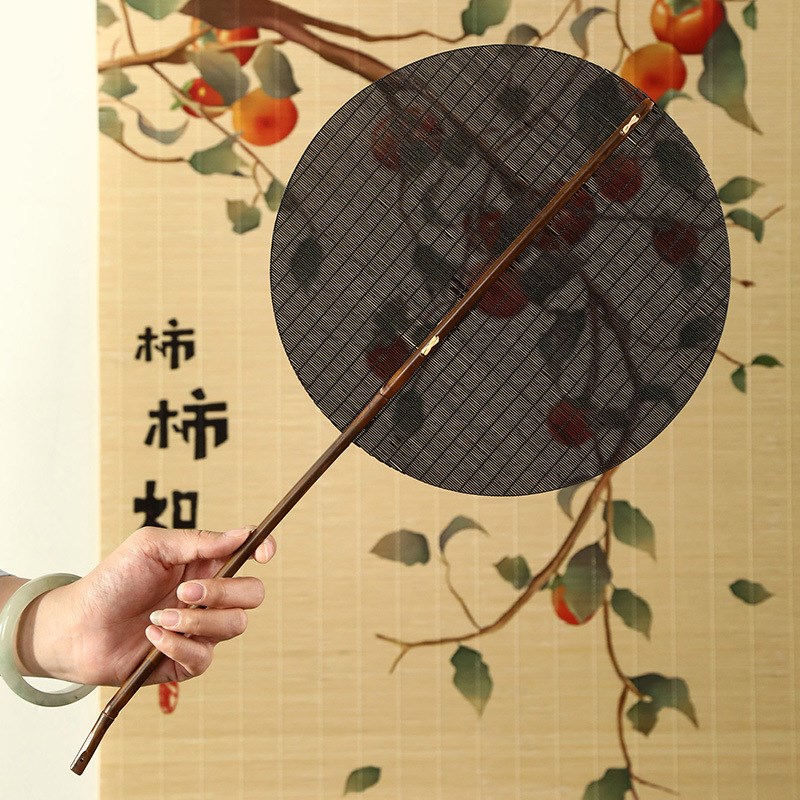麈尾扇长柄汉服腰扇团扇纯手工竹编古风宫扇细丝竹扇夏季纳凉蒲扇