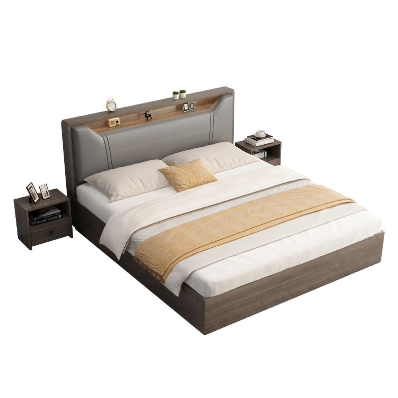 实木床现代1.8人床经济型米软包单人床架出租房用1.2m床