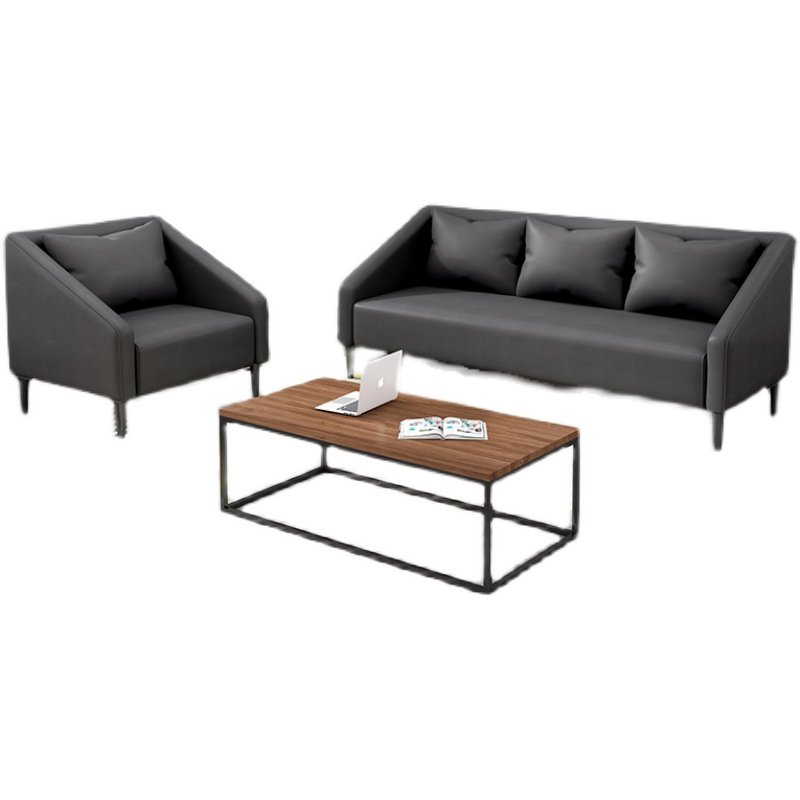 办公会客沙发茶几商务洽谈接待休闲黑灰色西皮舒适单三人