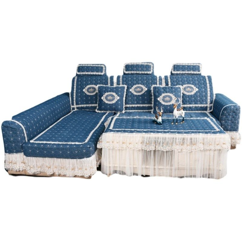 韩式沙发垫四季抱枕灰色纯色现代贵妃棉麻全包定制沙发罩