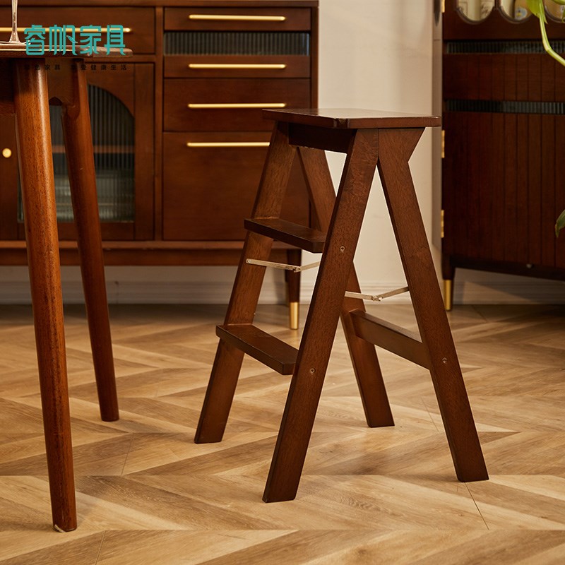 睿帆实木梯凳家用多功能折叠梯椅两用便携登高板凳人字梯子