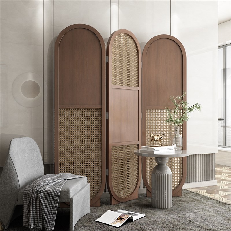 藤编简约实木屏风客厅卧室家用遮挡装饰玄关酒店民宿古典移动折屏