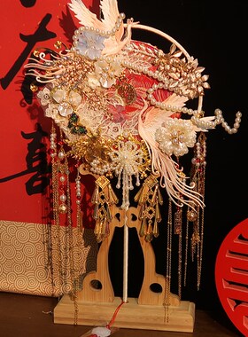 红色团扇di材料包古风成品扇新秀禾服新娘结婚出嫁手工喜扇