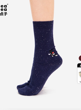 ideea点子点子「慵懒猫咪」秋冬双色刺绣中筒袜