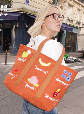 ideea点子点子 「Good ideea ideea」灯芯绒托特包 16.7万针刺绣